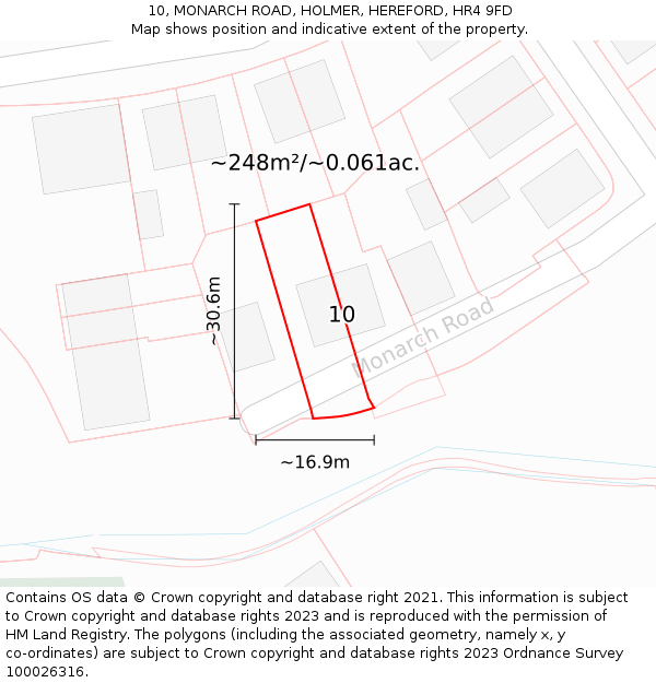 10, MONARCH ROAD, HOLMER, HEREFORD, HR4 9FD: Plot and title map