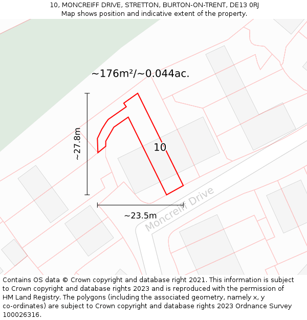 10, MONCREIFF DRIVE, STRETTON, BURTON-ON-TRENT, DE13 0RJ: Plot and title map