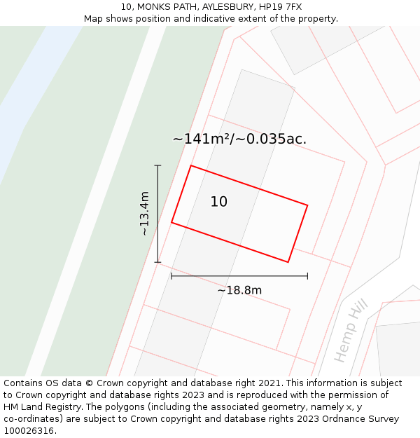 10, MONKS PATH, AYLESBURY, HP19 7FX: Plot and title map