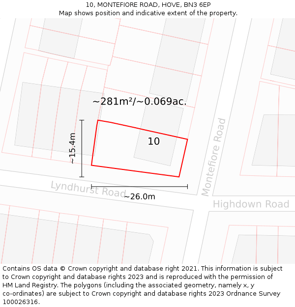 10, MONTEFIORE ROAD, HOVE, BN3 6EP: Plot and title map