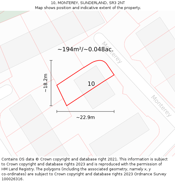 10, MONTEREY, SUNDERLAND, SR3 2NT: Plot and title map
