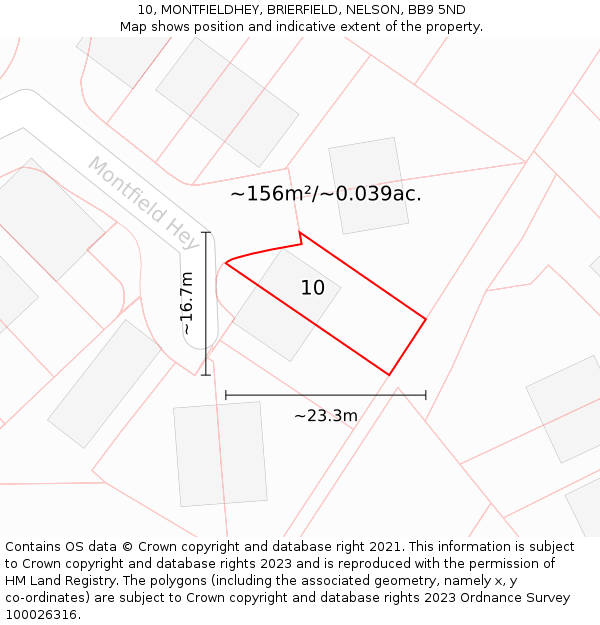 10, MONTFIELDHEY, BRIERFIELD, NELSON, BB9 5ND: Plot and title map