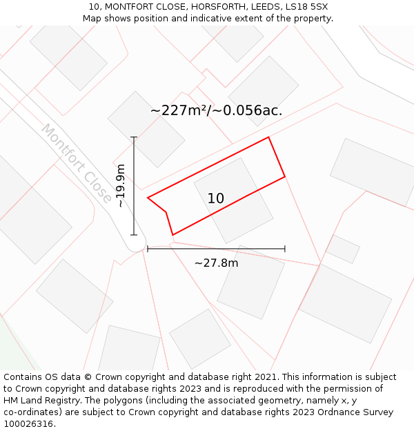 10, MONTFORT CLOSE, HORSFORTH, LEEDS, LS18 5SX: Plot and title map