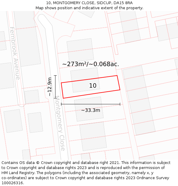 10, MONTGOMERY CLOSE, SIDCUP, DA15 8RA: Plot and title map