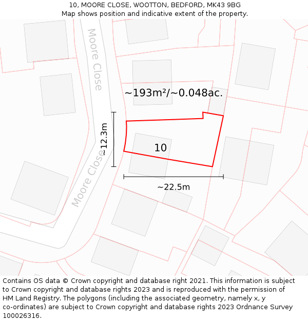 10, MOORE CLOSE, WOOTTON, BEDFORD, MK43 9BG: Plot and title map
