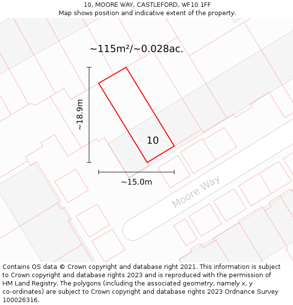 10, MOORE WAY, CASTLEFORD, WF10 1FF: Plot and title map