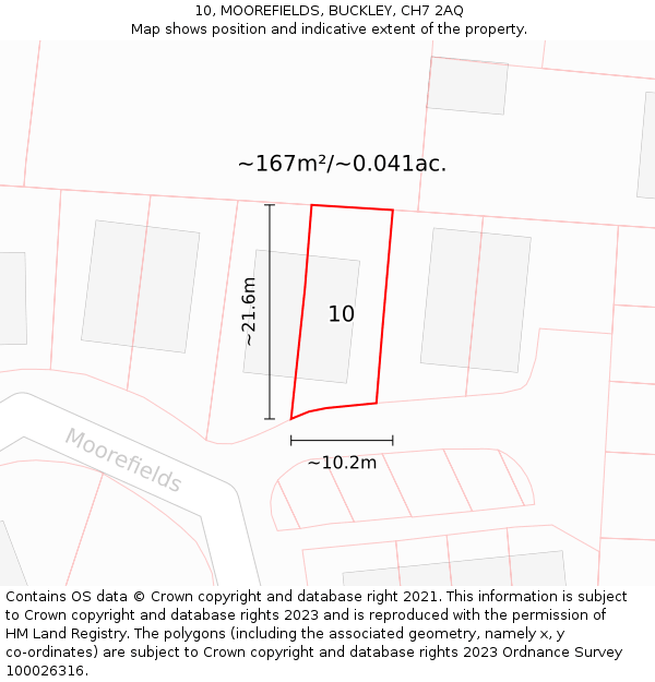 10, MOOREFIELDS, BUCKLEY, CH7 2AQ: Plot and title map