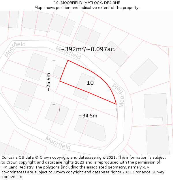 10, MOORFIELD, MATLOCK, DE4 3HF: Plot and title map