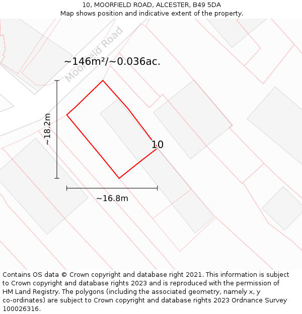 10, MOORFIELD ROAD, ALCESTER, B49 5DA: Plot and title map