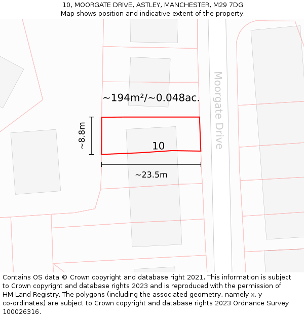 10, MOORGATE DRIVE, ASTLEY, MANCHESTER, M29 7DG: Plot and title map