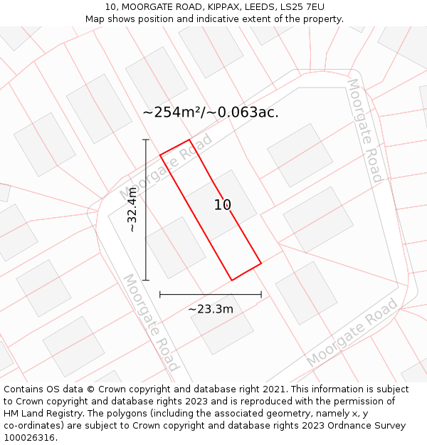 10, MOORGATE ROAD, KIPPAX, LEEDS, LS25 7EU: Plot and title map