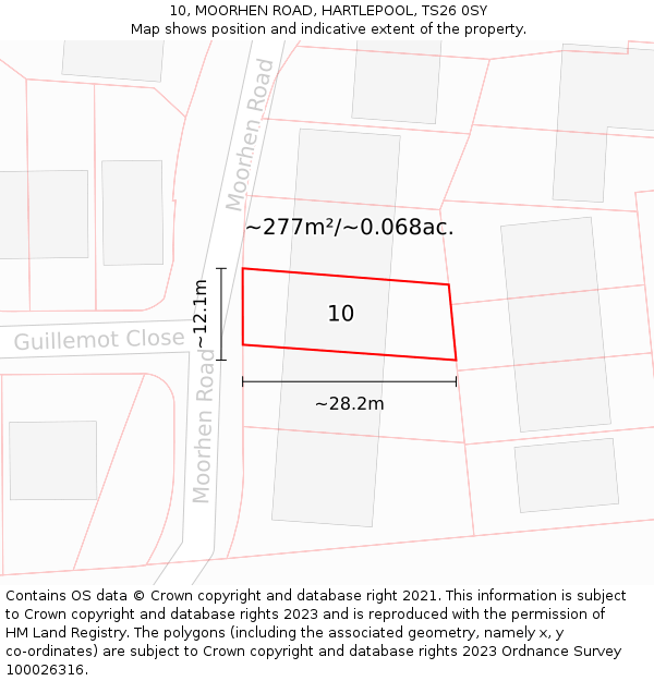10, MOORHEN ROAD, HARTLEPOOL, TS26 0SY: Plot and title map