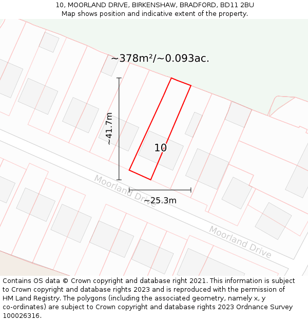 10, MOORLAND DRIVE, BIRKENSHAW, BRADFORD, BD11 2BU: Plot and title map