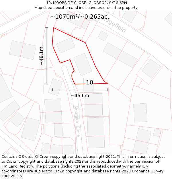 10, MOORSIDE CLOSE, GLOSSOP, SK13 6PN: Plot and title map