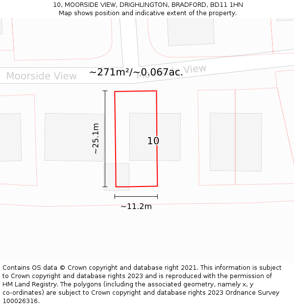 10, MOORSIDE VIEW, DRIGHLINGTON, BRADFORD, BD11 1HN: Plot and title map