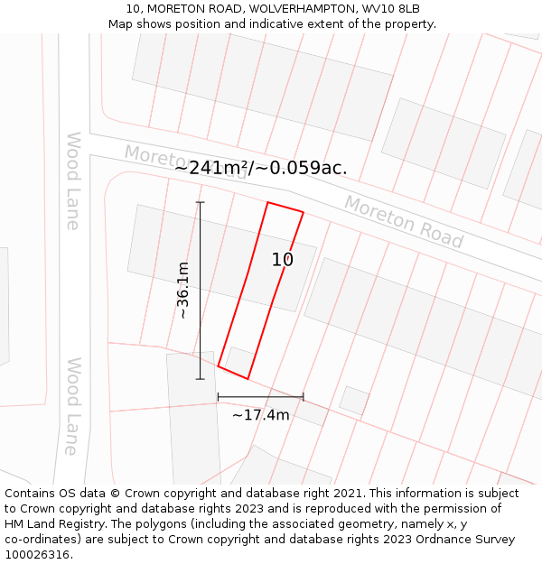 10, MORETON ROAD, WOLVERHAMPTON, WV10 8LB: Plot and title map