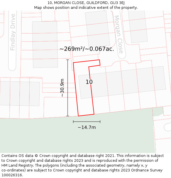 10, MORGAN CLOSE, GUILDFORD, GU3 3EJ: Plot and title map