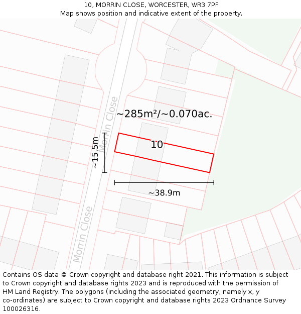 10, MORRIN CLOSE, WORCESTER, WR3 7PF: Plot and title map