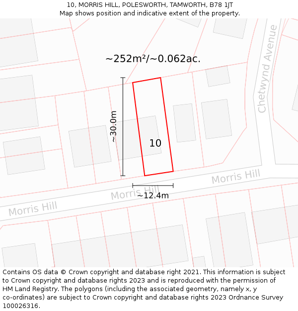 10, MORRIS HILL, POLESWORTH, TAMWORTH, B78 1JT: Plot and title map