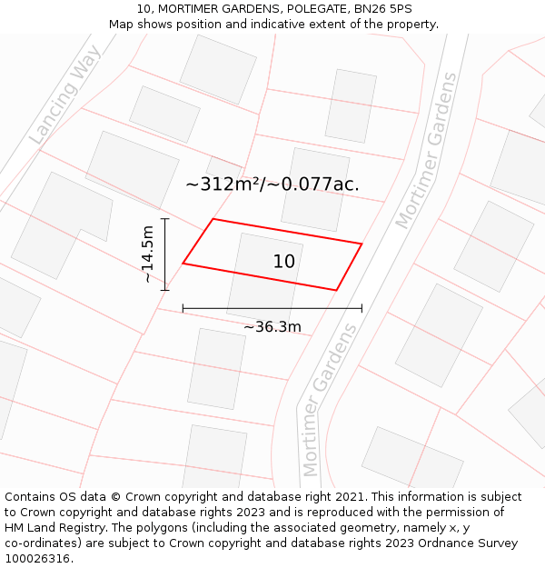10, MORTIMER GARDENS, POLEGATE, BN26 5PS: Plot and title map