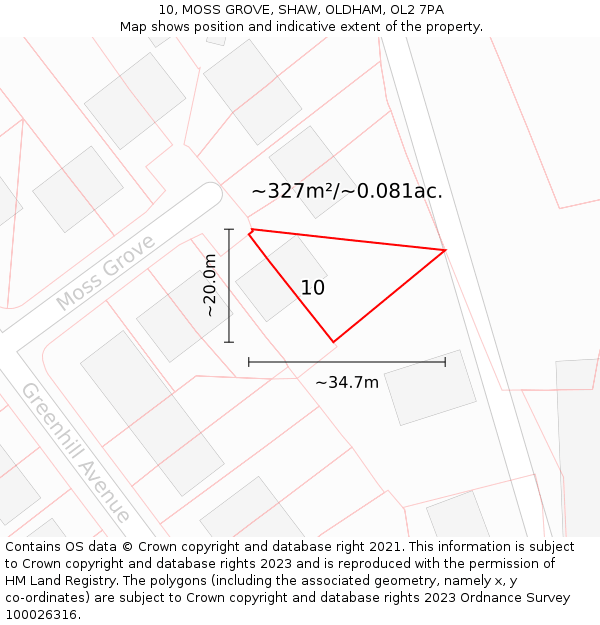 10, MOSS GROVE, SHAW, OLDHAM, OL2 7PA: Plot and title map