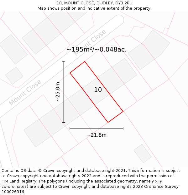 10, MOUNT CLOSE, DUDLEY, DY3 2PU: Plot and title map