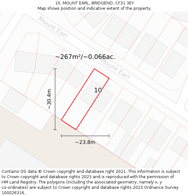 10, MOUNT EARL, BRIDGEND, CF31 3EY: Plot and title map