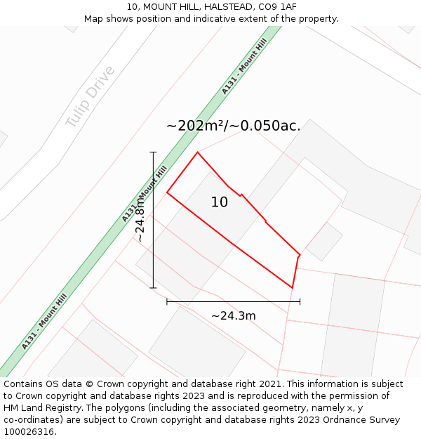 10, MOUNT HILL, HALSTEAD, CO9 1AF: Plot and title map