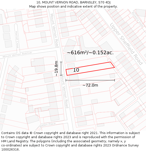 10, MOUNT VERNON ROAD, BARNSLEY, S70 4DJ: Plot and title map