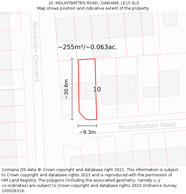10, MOUNTBATTEN ROAD, OAKHAM, LE15 6LS: Plot and title map