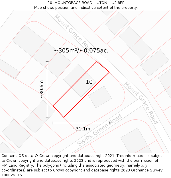 10, MOUNTGRACE ROAD, LUTON, LU2 8EP: Plot and title map