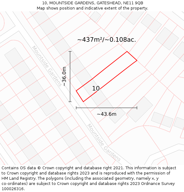 10, MOUNTSIDE GARDENS, GATESHEAD, NE11 9QB: Plot and title map