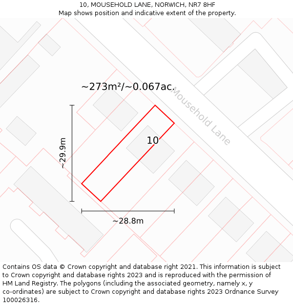 10, MOUSEHOLD LANE, NORWICH, NR7 8HF: Plot and title map