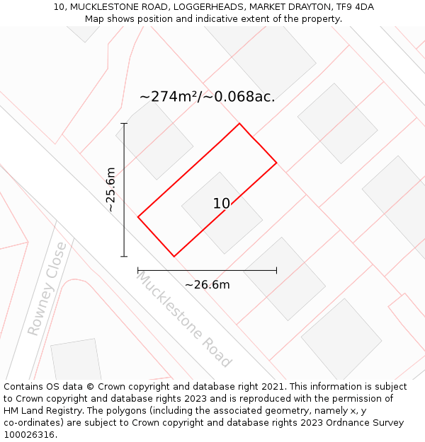 10, MUCKLESTONE ROAD, LOGGERHEADS, MARKET DRAYTON, TF9 4DA: Plot and title map