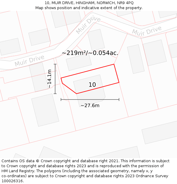 10, MUIR DRIVE, HINGHAM, NORWICH, NR9 4PQ: Plot and title map