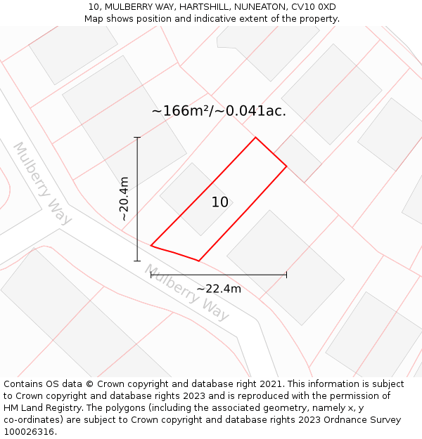 10, MULBERRY WAY, HARTSHILL, NUNEATON, CV10 0XD: Plot and title map