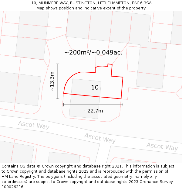 10, MUNMERE WAY, RUSTINGTON, LITTLEHAMPTON, BN16 3SA: Plot and title map