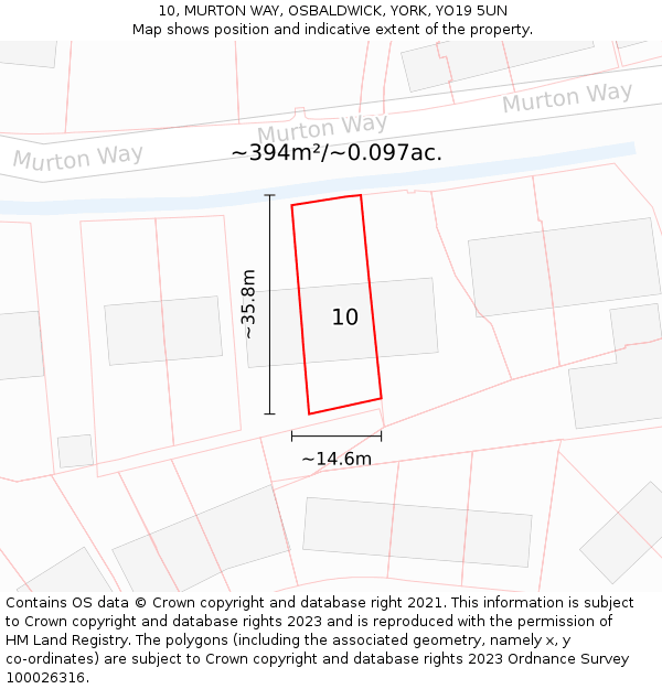 10, MURTON WAY, OSBALDWICK, YORK, YO19 5UN: Plot and title map