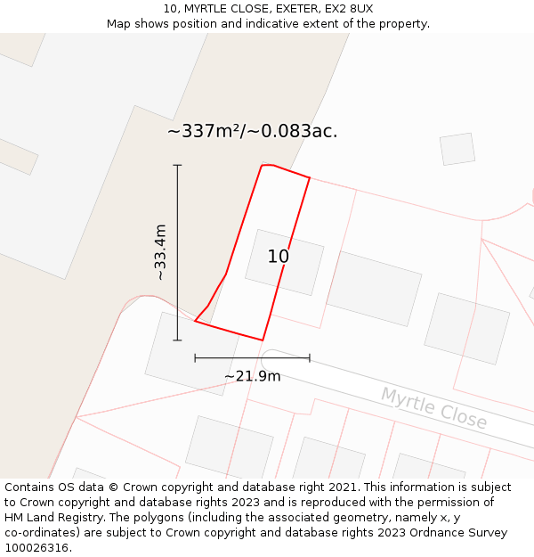 10, MYRTLE CLOSE, EXETER, EX2 8UX: Plot and title map