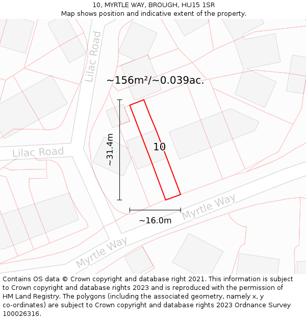 10, MYRTLE WAY, BROUGH, HU15 1SR: Plot and title map