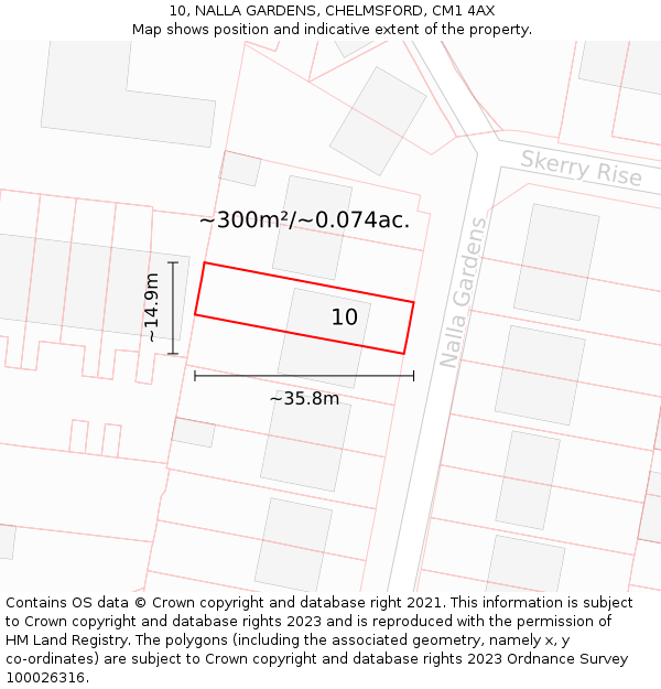 10, NALLA GARDENS, CHELMSFORD, CM1 4AX: Plot and title map