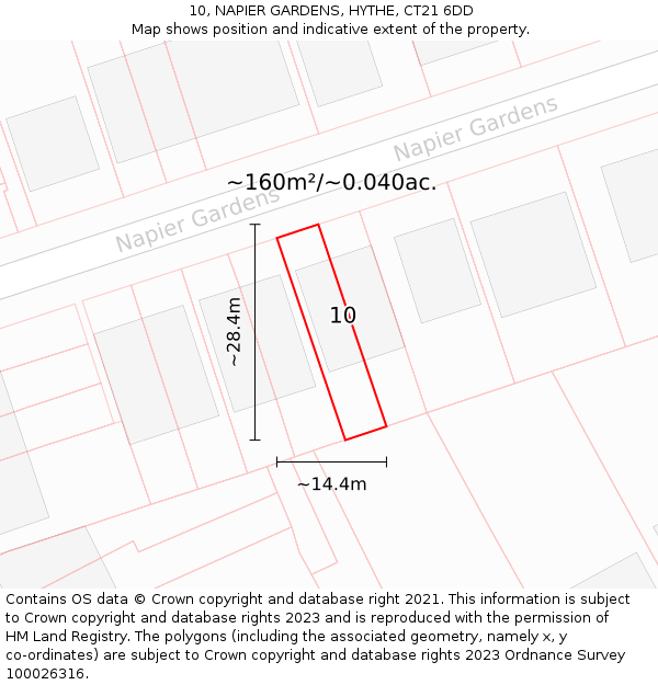 10, NAPIER GARDENS, HYTHE, CT21 6DD: Plot and title map