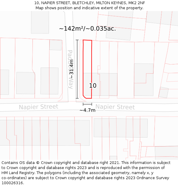10, NAPIER STREET, BLETCHLEY, MILTON KEYNES, MK2 2NF: Plot and title map