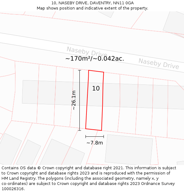 10, NASEBY DRIVE, DAVENTRY, NN11 0GA: Plot and title map