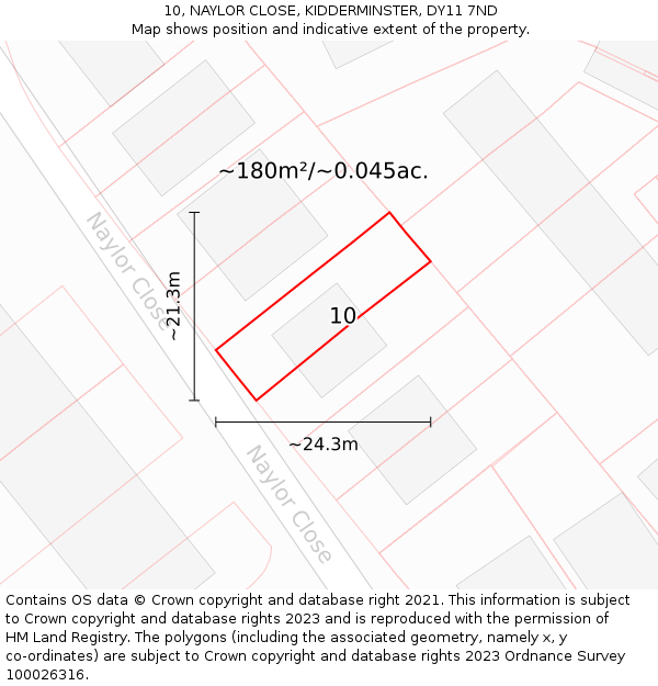 10, NAYLOR CLOSE, KIDDERMINSTER, DY11 7ND: Plot and title map