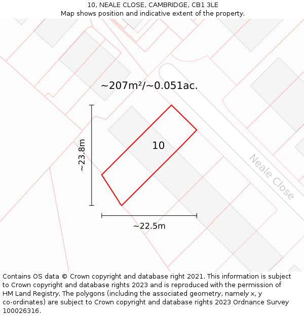 10, NEALE CLOSE, CAMBRIDGE, CB1 3LE: Plot and title map