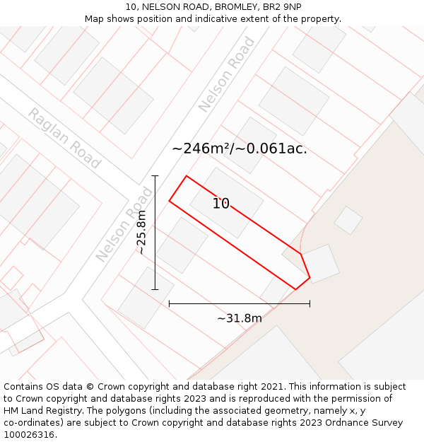10, NELSON ROAD, BROMLEY, BR2 9NP: Plot and title map