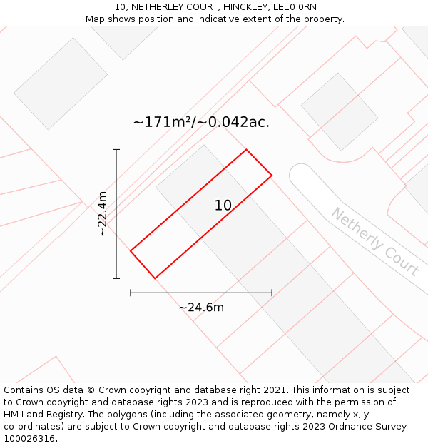 10, NETHERLEY COURT, HINCKLEY, LE10 0RN: Plot and title map