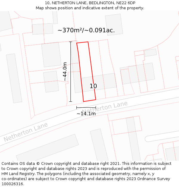 10, NETHERTON LANE, BEDLINGTON, NE22 6DP: Plot and title map