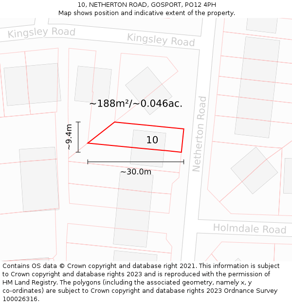 10, NETHERTON ROAD, GOSPORT, PO12 4PH: Plot and title map